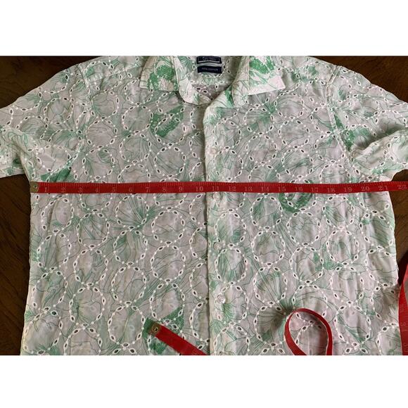 Portabella New York Embroidered Chiffon Men Shirt M Green Floral Boho - Picture 11 of 11